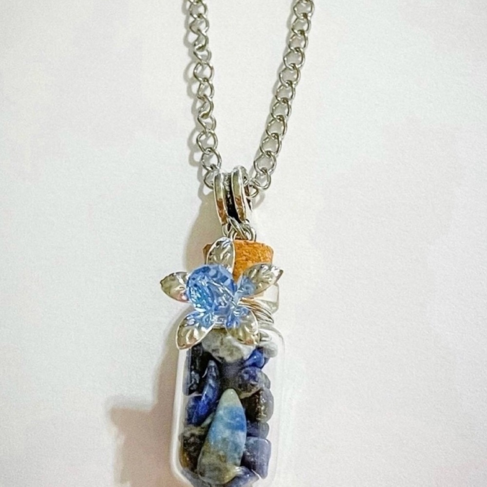 Blue Sapphire Gemstone Glass Bottle Necklace